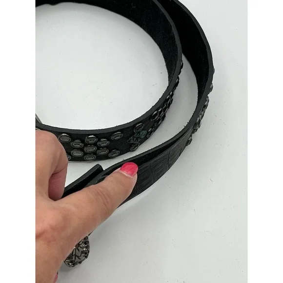 Rhinestone Studded Leather Belt Wm's Large Western Rockabilly Turq. Stones READ - Picture 10 of 11